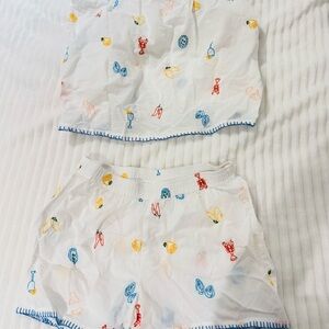 Cynthia Rowley Embroidered Pajama Set Shorts and Top White Small